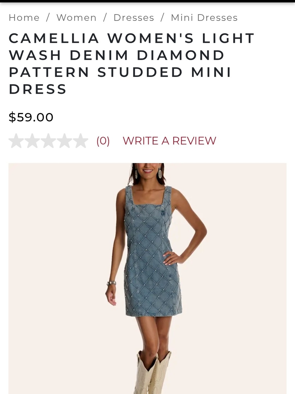 Camellia Light Wash Denim Studded Mini Dress - Light Blue